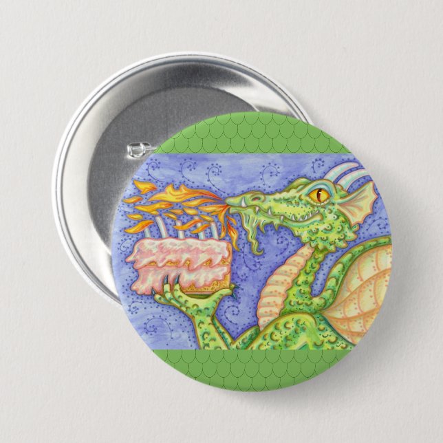 FIRE BREATHING DRAGON LIGHTING BIRTHDAY CANDLES 7.5 CM ROUND BADGE (Front & Back)