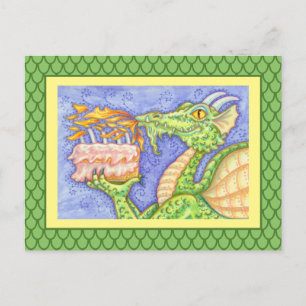 FIRE BREATHING DRAGON LIGHTING BIRTHDAY CANDLES POSTCARD