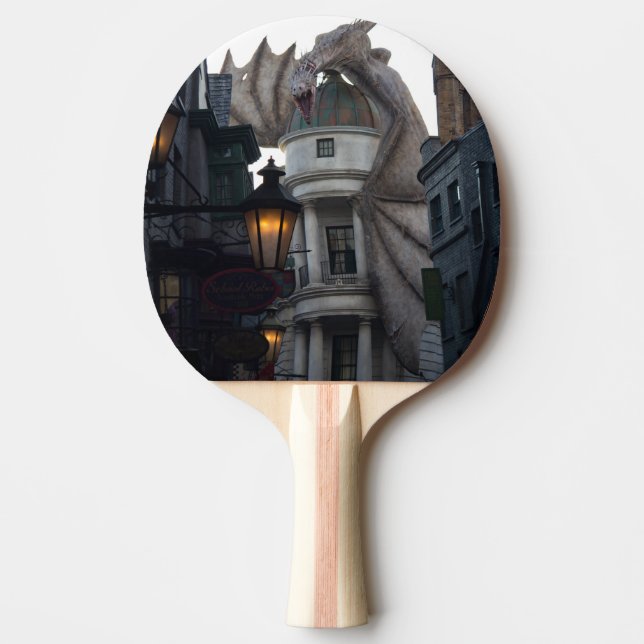 Fire breathing Dragon protecting wizard's bank Ping Pong Paddle (Front)