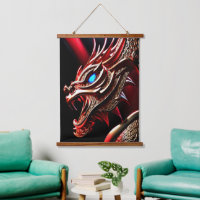 Fire breathing dragon red and gold scales