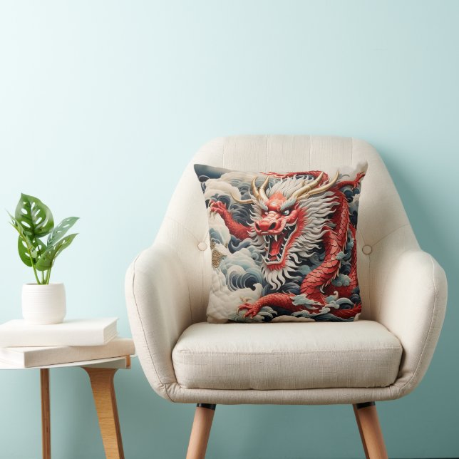 Fire breathing dragon red and white scale cushion (Chair)
