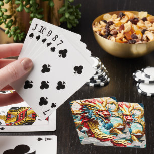 Fire breathing dragon red blue and gold scales playing cards
