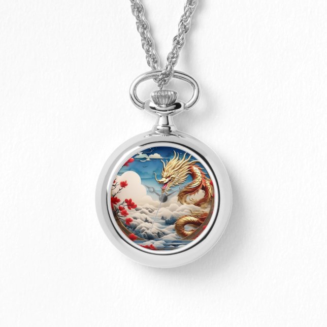 Fire breathing dragon red blue and gold scales watch (Front)