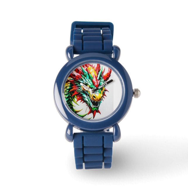 Fire breathing dragon red, green, and yellow scale watch (Front)