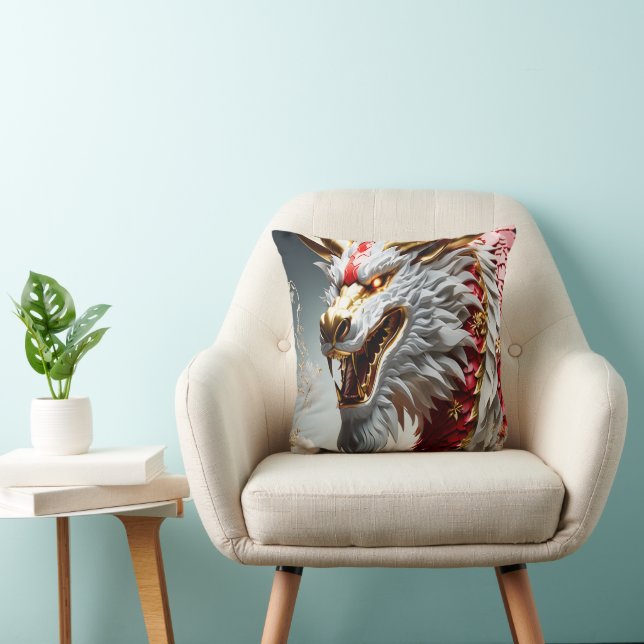 Fire breathing dragon red white and gold scales cushion (Chair)