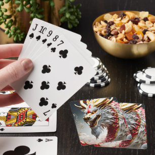 Fire breathing dragon red white and gold scales playing cards