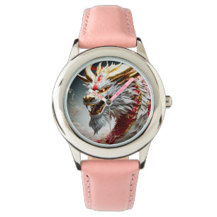 Fire breathing dragon red white and gold scales watch