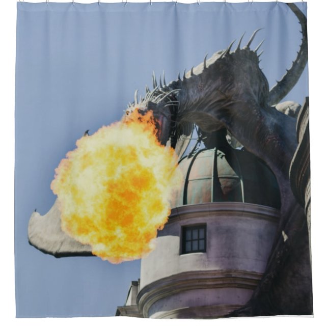 Fire Breathing Dragon Statue Shower Curtain (Front)