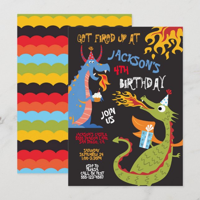 Fire breathing Dragons Birthday Party Invitation (Front/Back)