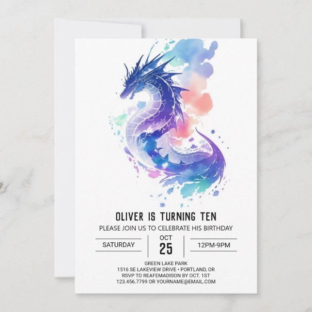Fire-Breathing Dragon's Enchanted Birthday Invitation (Front)
