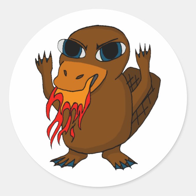 Fire Breathing Platypus Classic Round Sticker (Front)