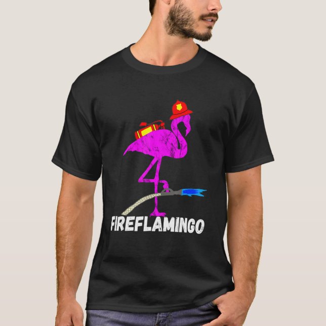 Fire Brigade Flamingo Fireman Exotic Bird T-Shirt (Front)