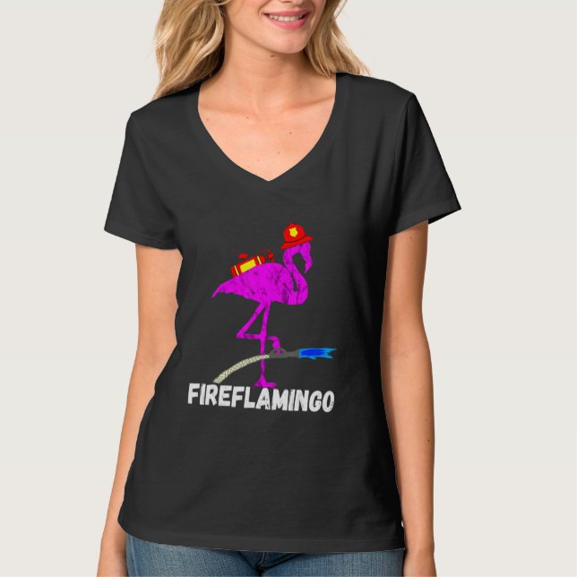 Fire Brigade Flamingo Fireman Exotic Bird T-Shirt (Front)