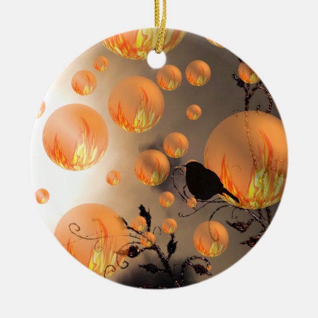 Fire Bubbles Ceramic Tree Decoration (Front)