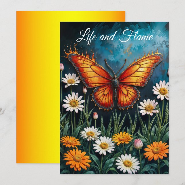 Fire butterfly surreal artwork chamomile nature invitation (Front/Back)