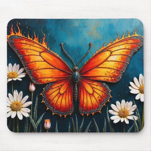 Fire butterfly surreal artwork chamomile nature mouse pad (Front)
