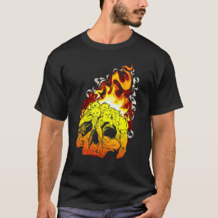 Fire Cat Burning Head Skull Head Bone Skull T-Shirt