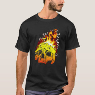 Fire Cat Burning Head Skull Head Bone Skull   T-Shirt