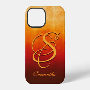 Fire colours stylish rustic Name Monogram iPhone 12 Case