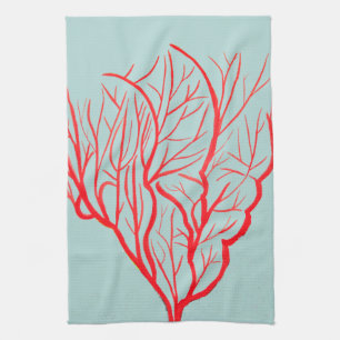 Fire coral environmental nature modern art tea towel