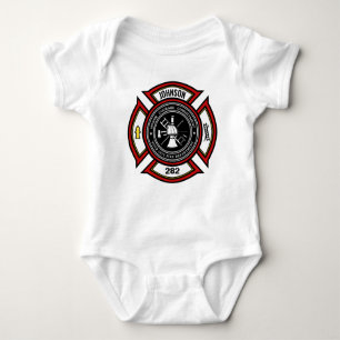 Fire Department ADD NAME Firefighter Badge Rescue Baby Bodysuit