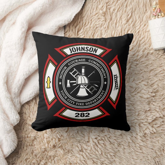 Fire Department ADD NAME Firefighter Badge Rescue Cushion (Blanket)