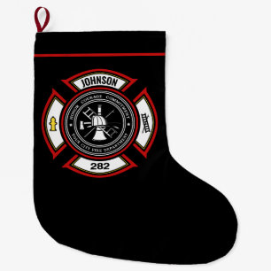 Fire Department ADD NAME Firefighter Badge Rescue Large Christmas Stocking