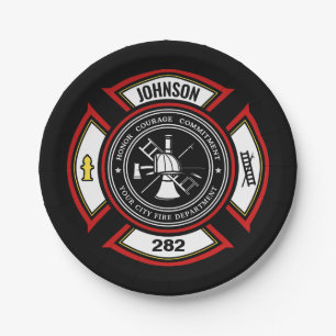 Fire Department ADD NAME Firefighter Badge Rescue Paper Plate