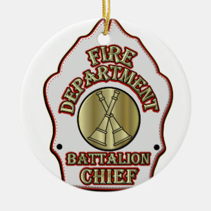 Fire Department Battalion Chief Shield Design Ceramic Tree Decoration