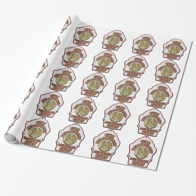 Fire Department Battalion Chief Shield Design Wrapping Paper (Unrolled)