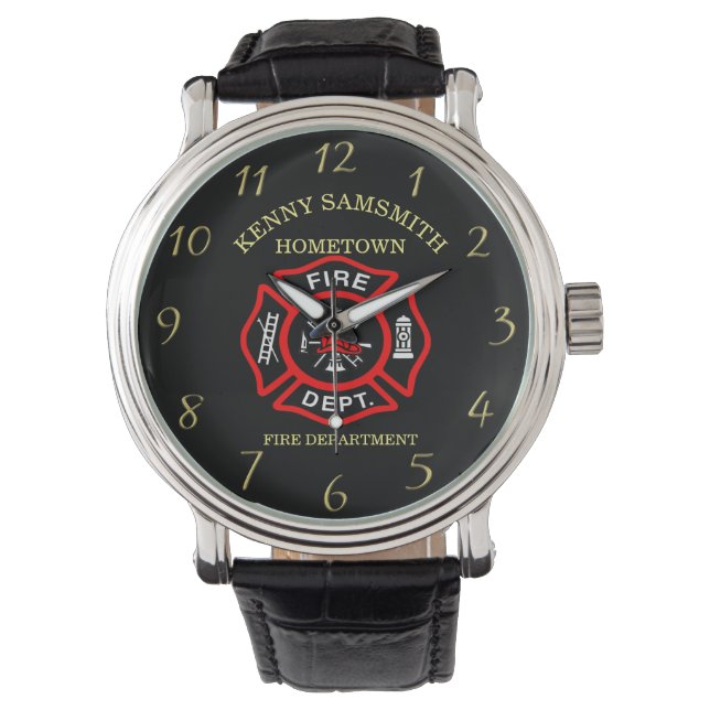 Fire Department Black And Red Badge With Axes Watch (Front)