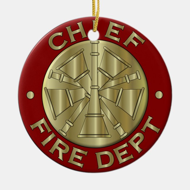Fire Department Chief Brass Symbol Ceramic Tree Decoration (Front)