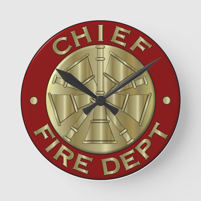 Fire Department Chief Brass Symbol Round Clock (Front)