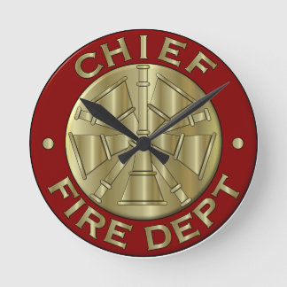 Fire Department Chief Brass Symbol Round Clock