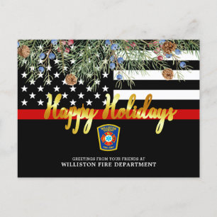 Fire Department Christmas Custom Thin Red Line Holiday Postcard