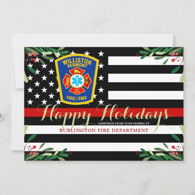 Fire Department Christmas Thin Red Line Holiday Card (Front)