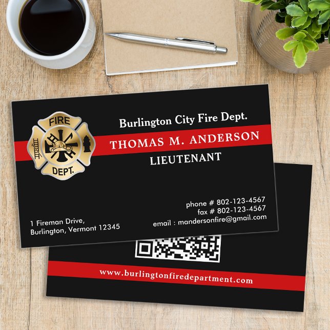 Fire Department Custom Logo QR Code Firefighter  Business Card (Creator Uploaded)