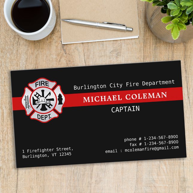 Fire Department Custom Logo Red Line Firefighter Business Card (Creator Uploaded)