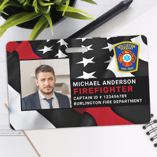 Fire Department Custom Photo Logo Firefighter ID  ID Badge