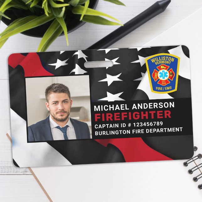 Fire Department Custom Photo Logo Firefighter ID  ID Badge (Creator Uploaded)