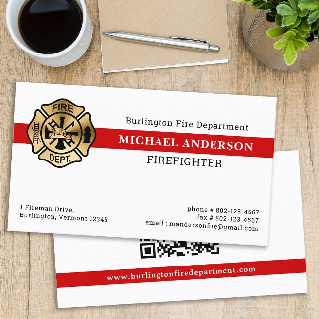 Fire Department Customise QR Code Logo Firefighter Business Card (Creator Uploaded)