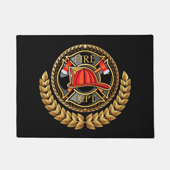 Fire Department Elegant Black and Gold Doormat (Front)