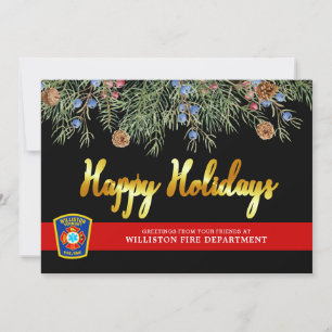 Fire Department Emblem Christmas Thin Red Line Holiday Card