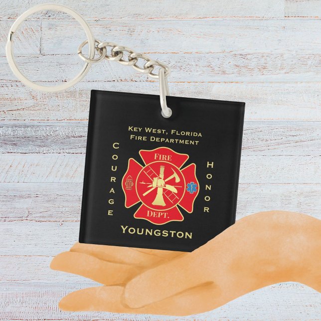 Fire Department Emblem Courage Honour Design Key Ring (Firefighter Fire Department Maltese Cross Emblem Keychain)