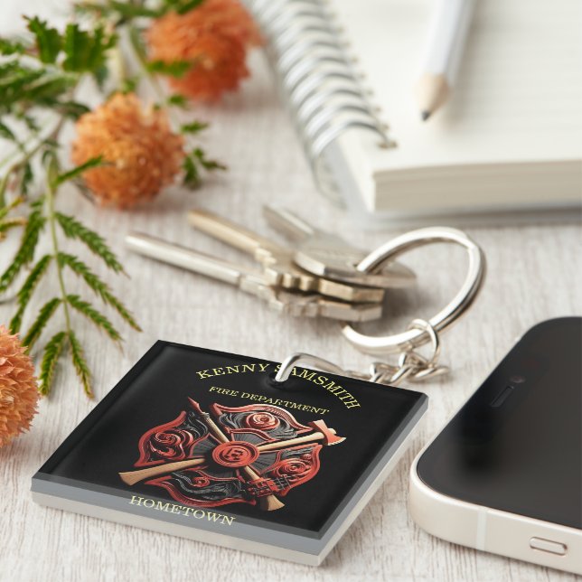 Fire Department Emblem of courage and dedication Key Ring (Front Right)