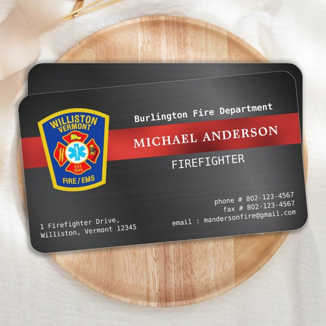 Fire Department Emblem Red Silver Firefighter Business Card (Creator Uploaded)