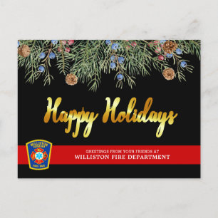 Fire Department Emblem Thin Red Line Christmas Holiday Postcard