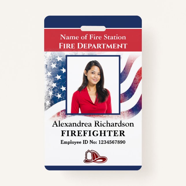 Fire Department Employee Firefighter Photo ID Card ID Badge (Front)