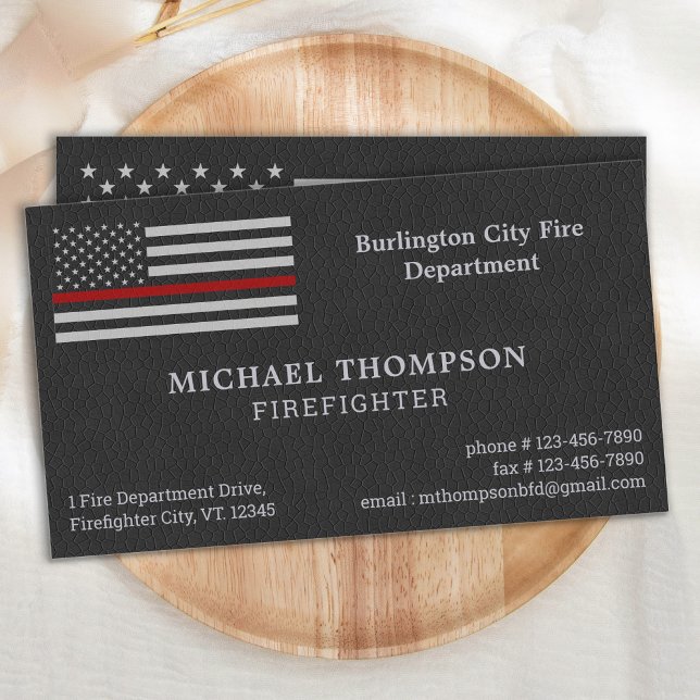 Fire Department Faux Leather Fireman Firefighter Business Card (Creator Uploaded)