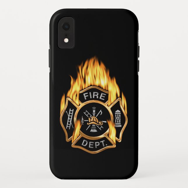 Fire Department Flaming Gold Badge Case-Mate iPhone Case (Back)